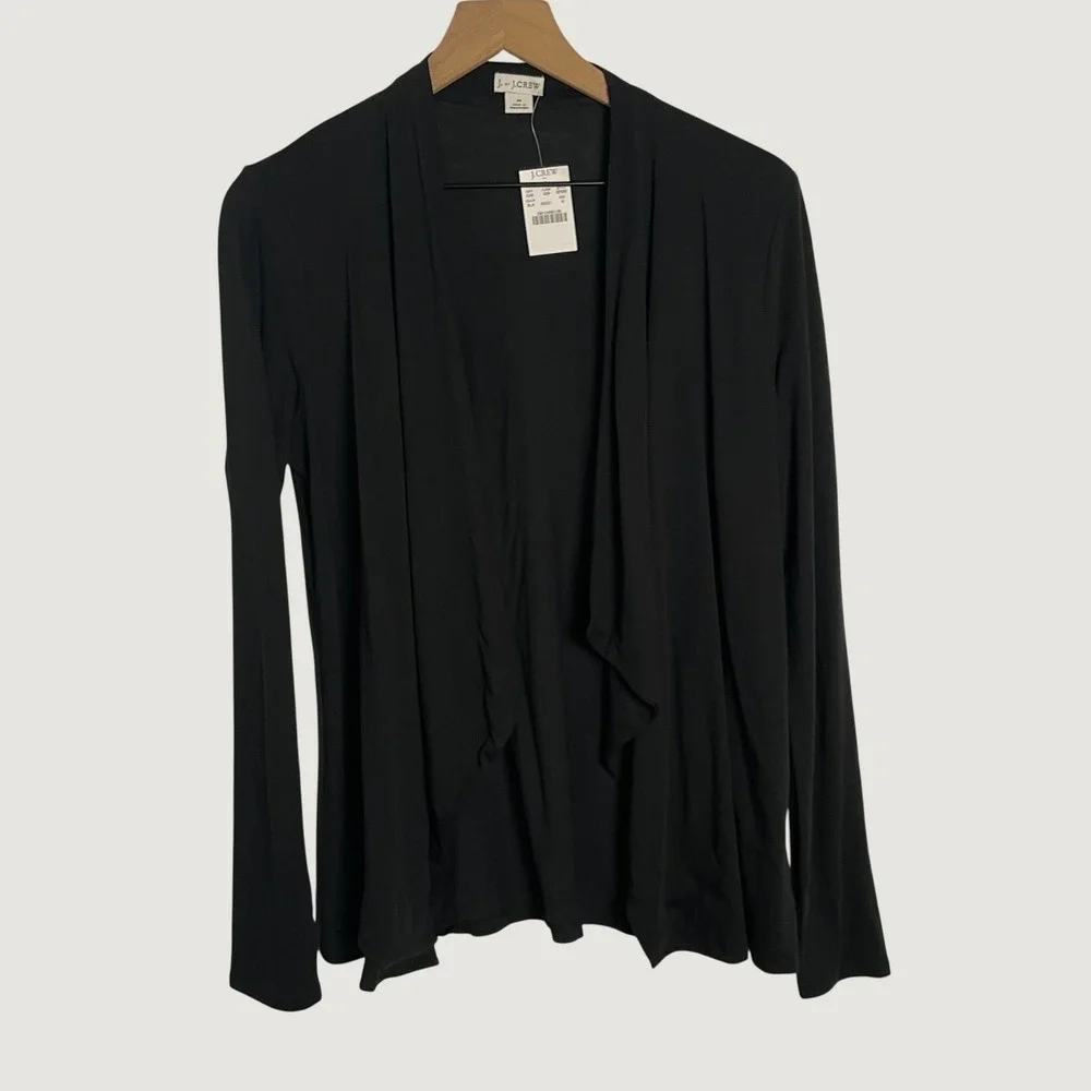 J Crew Cardigan Womens M Black Open Front Drape Cotton Minimalist Lightweight